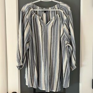 NWOT Lane Bryant Blue Striped Linen 3/4 Sleeve Top